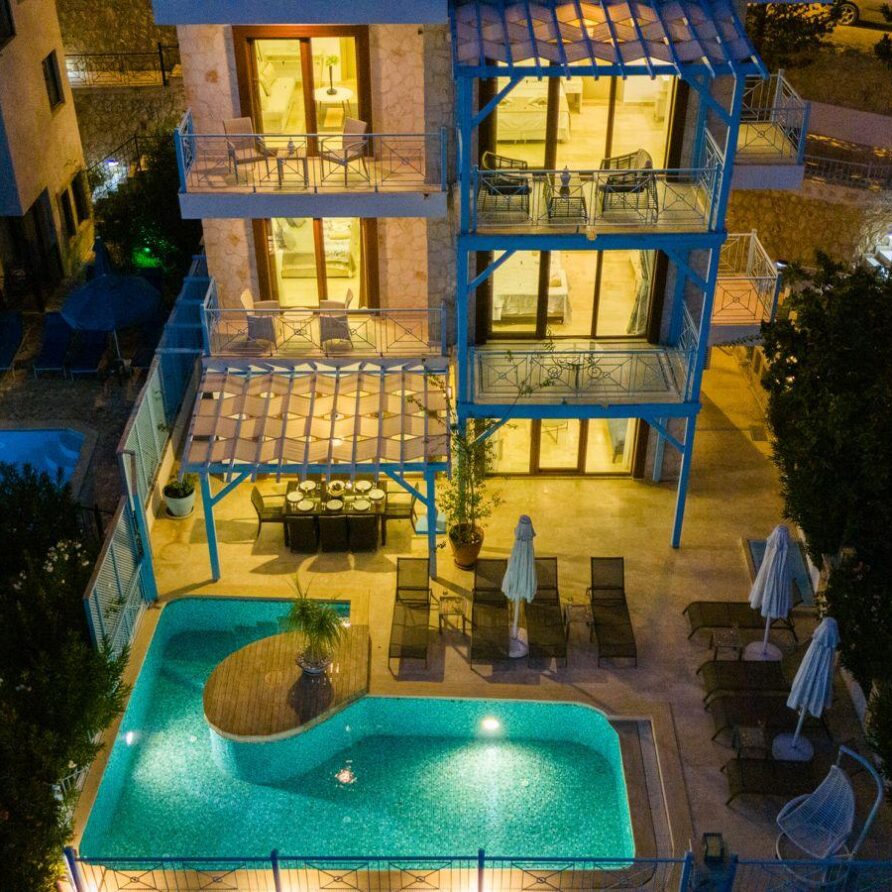 Villa Olivia swimming pool view at night