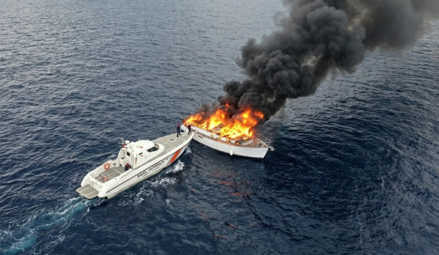 Luxury Yacht Catches Fire off Kalkan Coast - Go Kalkan Luxury Yacht Catches Fire off Kalkan Coast, Captain Rescued